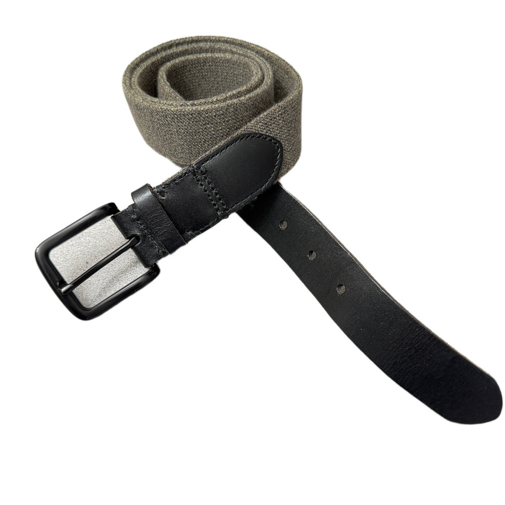 Banana Republic Cotton Leather Belt Mens 36 Olive Black Metal Buckle 1.5in Prep